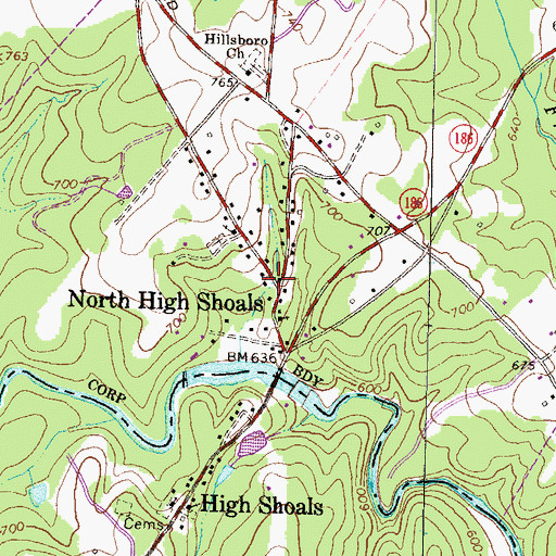 Topographic Map of High Shoals, GA