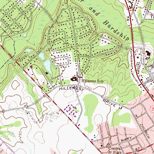 Topographic Map of Hillcrest School, GA