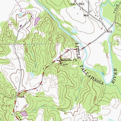 Topographic Map of Hillside Church, GA