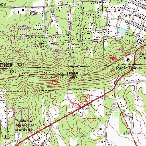 Topographic Map of Hodo Gap, GA