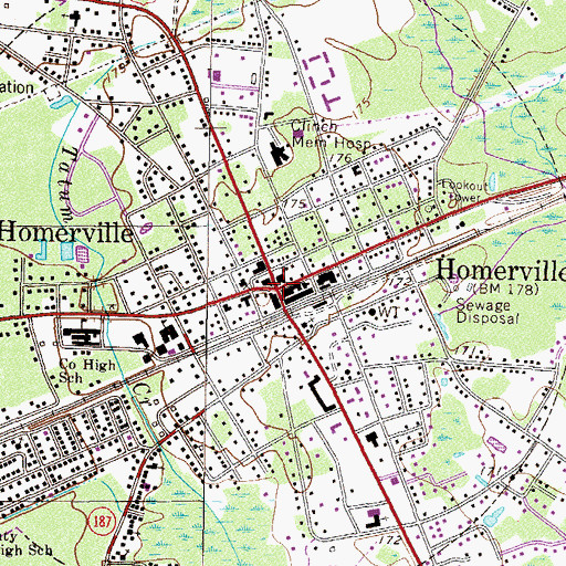 Topographic Map of Homerville, GA