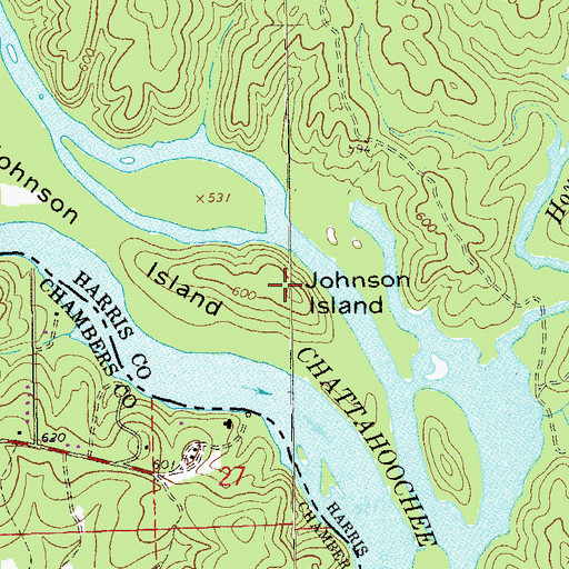 Topographic Map of Johnson Island, GA