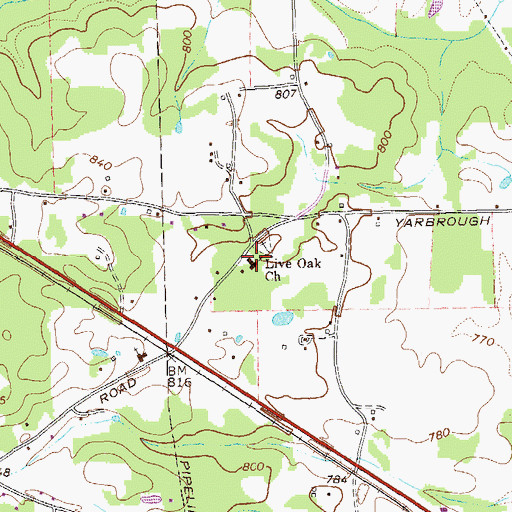Topographic Map of Live Oak Church, GA