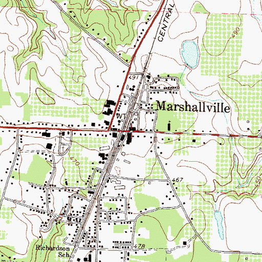 Topographic Map of Marshallville, GA