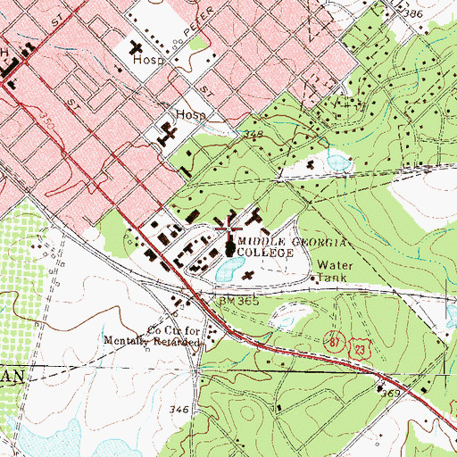Topographic Map of Middle Georgia College, GA
