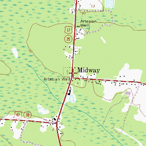 Topographic Map of Midway, GA