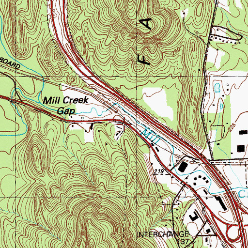 Topographic Map of Mill Creek Gap, GA