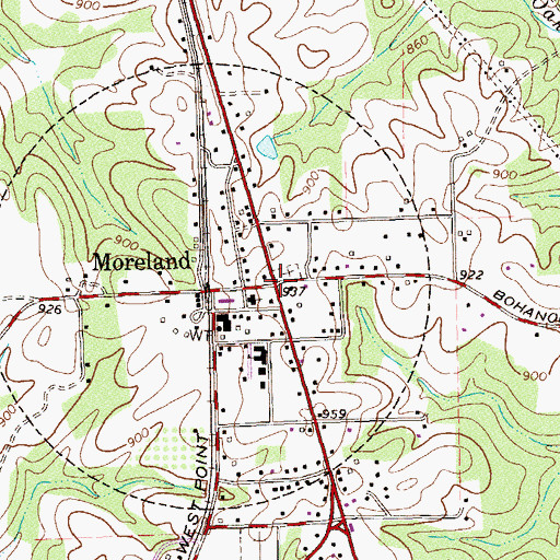 Topographic Map of Moreland, GA