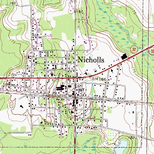 Topographic Map of Nicholls, GA