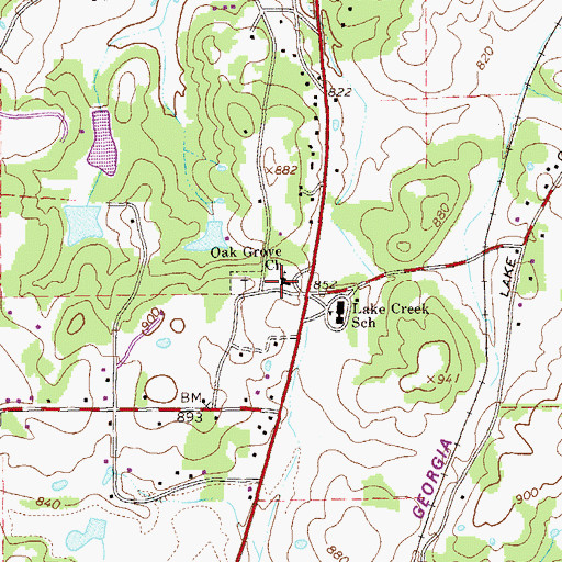 Topographic Map of Oak Grove Baptist Church, GA