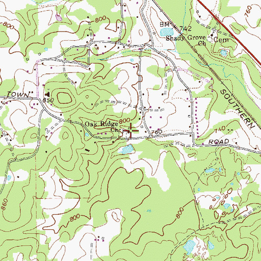 Topographic Map of Oak Ridge Church, GA