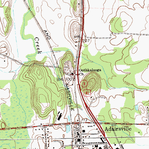 Topographic Map of Oothkalooga Church, GA