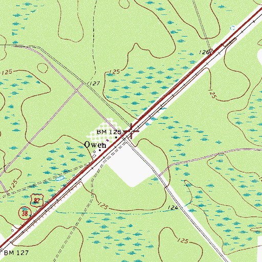 Topographic Map of Owen, GA