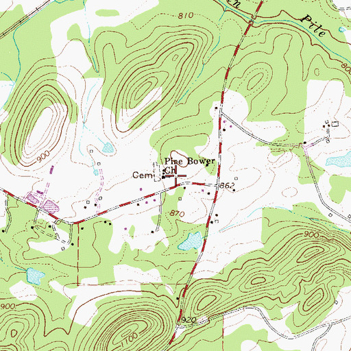 Topographic Map of Pine Bower Baptist Church, GA
