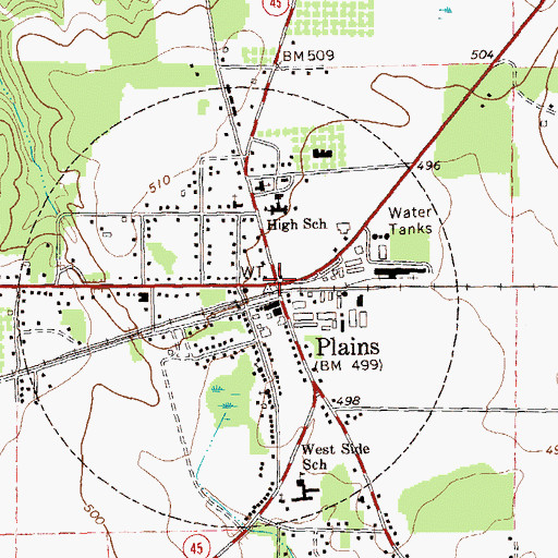 Topographic Map of Plains, GA