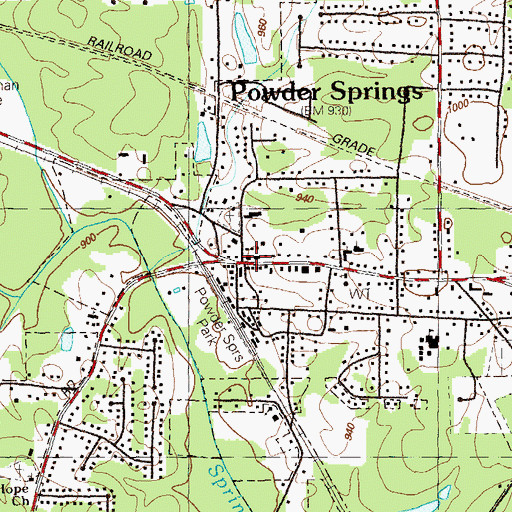 Topographic Map of Powder Springs, GA
