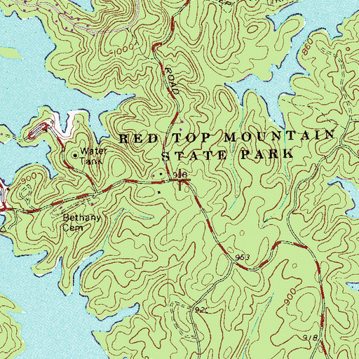 Topographic Map of Red Top Mountain State Park, GA