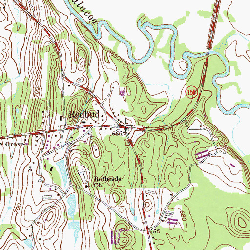 Topographic Map of Redbud, GA