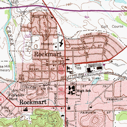 Topographic Map of Rockmart, GA