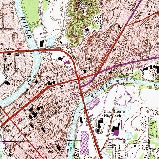 Topographic Map of Rome, GA