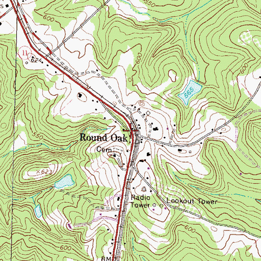 Topographic Map of Round Oak, GA