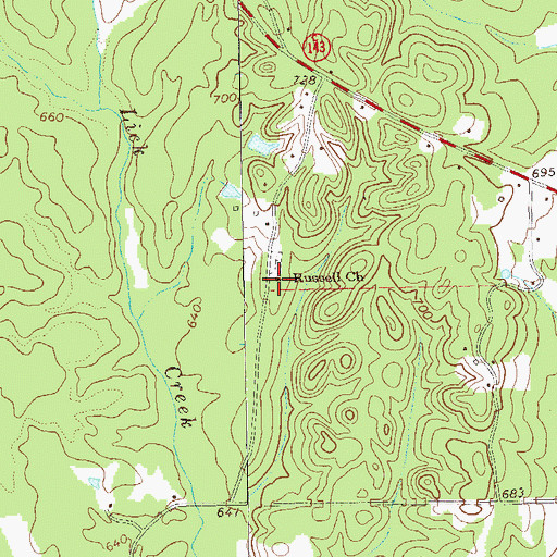 Topographic Map of Russell Church, GA