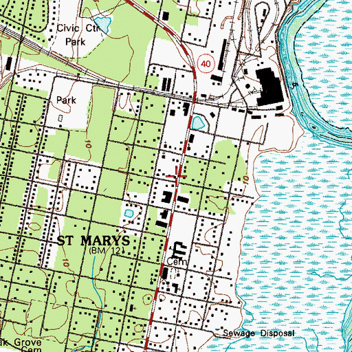 Topographic Map of Saint Marys, GA
