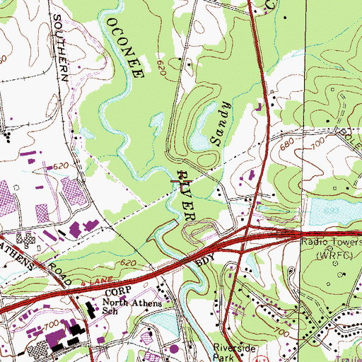 Topographic Map of Sandy Creek, GA