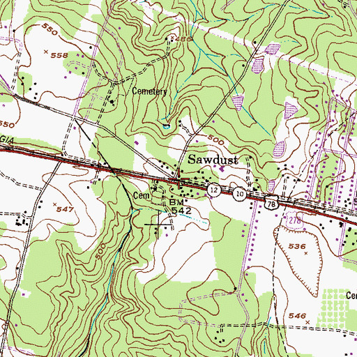 Topographic Map of Sawdust, GA