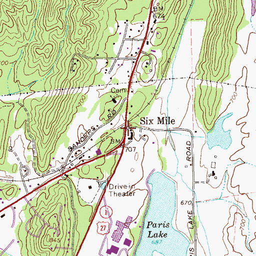 Topographic Map of Six Mile, GA