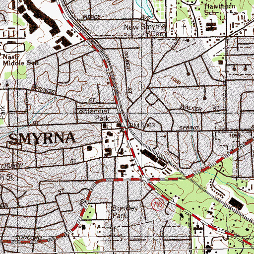 Topographic Map of Smyrna, GA