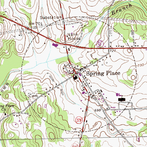 Topographic Map of Spring Place, GA