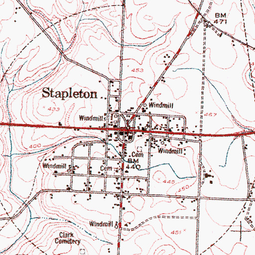 Topographic Map of Stapleton, GA