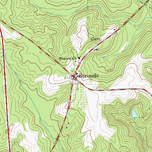 Topographic Map of Strouds, GA