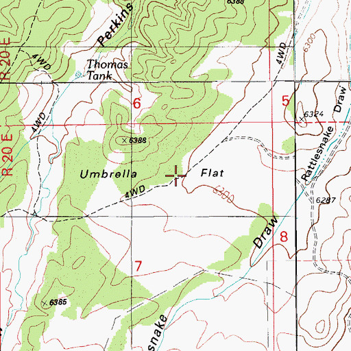 Topographic Map of Umbrella Flat, AZ
