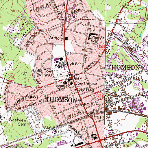 Topographic Map of Thomson, GA