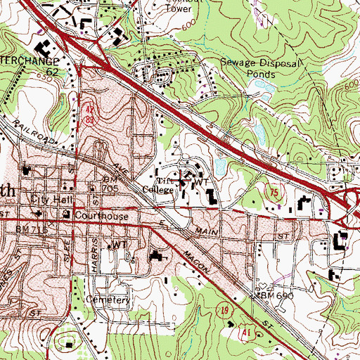 Topographic Map of Tift College, GA