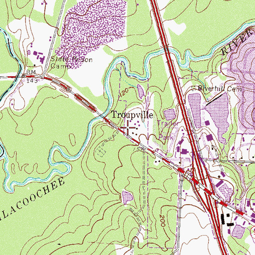 Topographic Map of Troupville, GA
