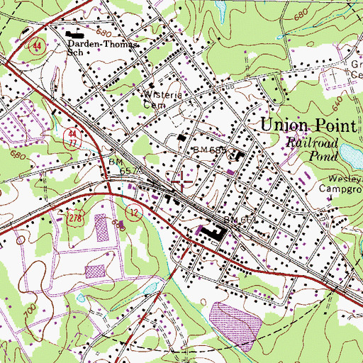 Topographic Map of Union Point, GA