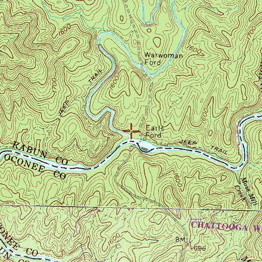 Topographic Map of Warwoman Creek, GA