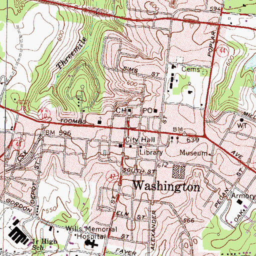 Topographic Map of Washington, GA