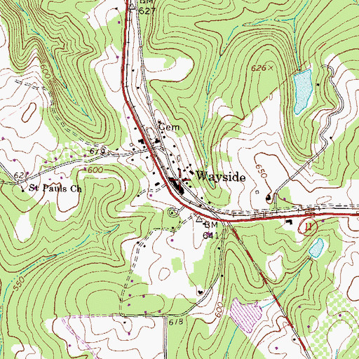 Topographic Map of Wayside, GA