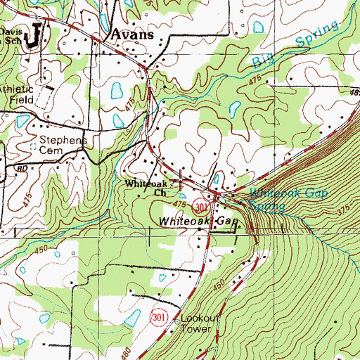 Topographic Map of Whiteoak Baptist Church, GA