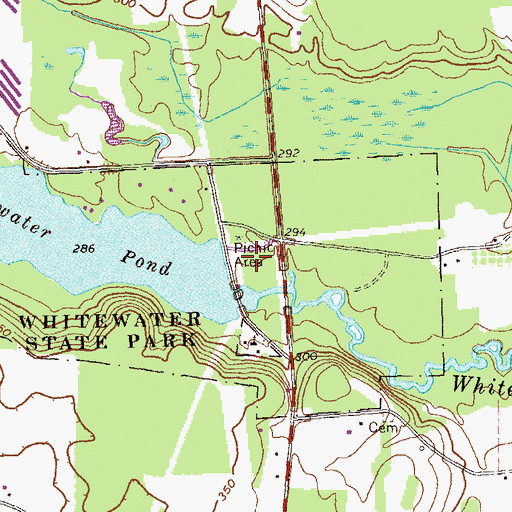 Topographic Map of Whitewater State Park, GA