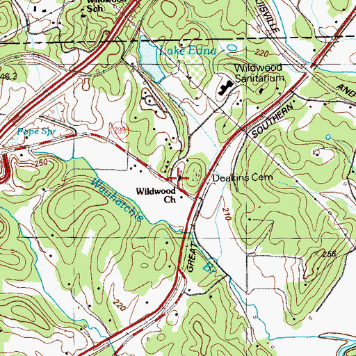Topographic Map of Wildwood Church, GA