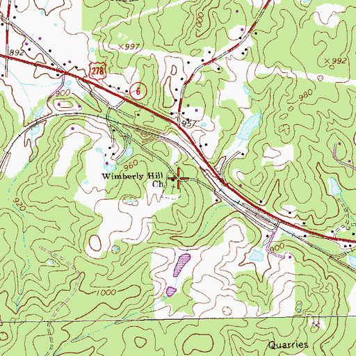 Topographic Map of Wimberly Hill Baptist Church, GA