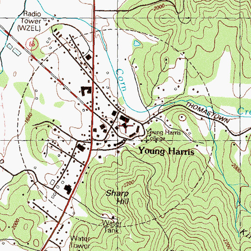 Topographic Map of Young Harris College, GA