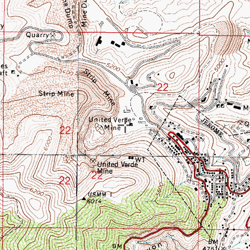 Topographic Map of United Verde Mine, AZ