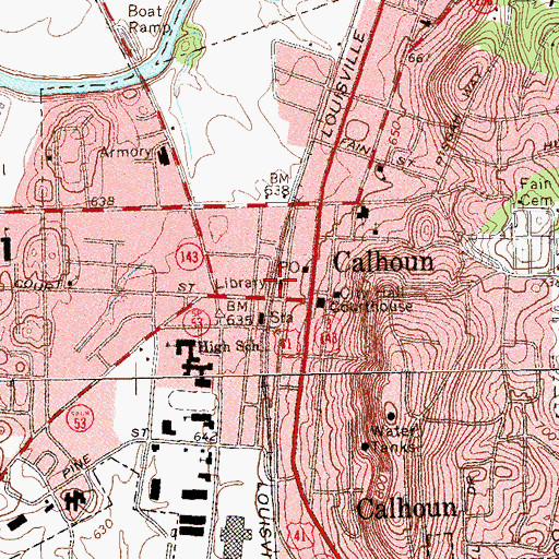 Topographic Map of Calhoun-Gordon County Library, GA