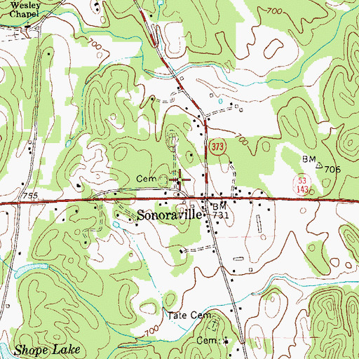 Topographic Map of Sonoraville Church, GA